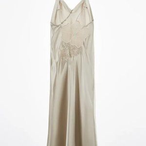 Zara Silk Blend Lingerie Floral Grey Slip Dress